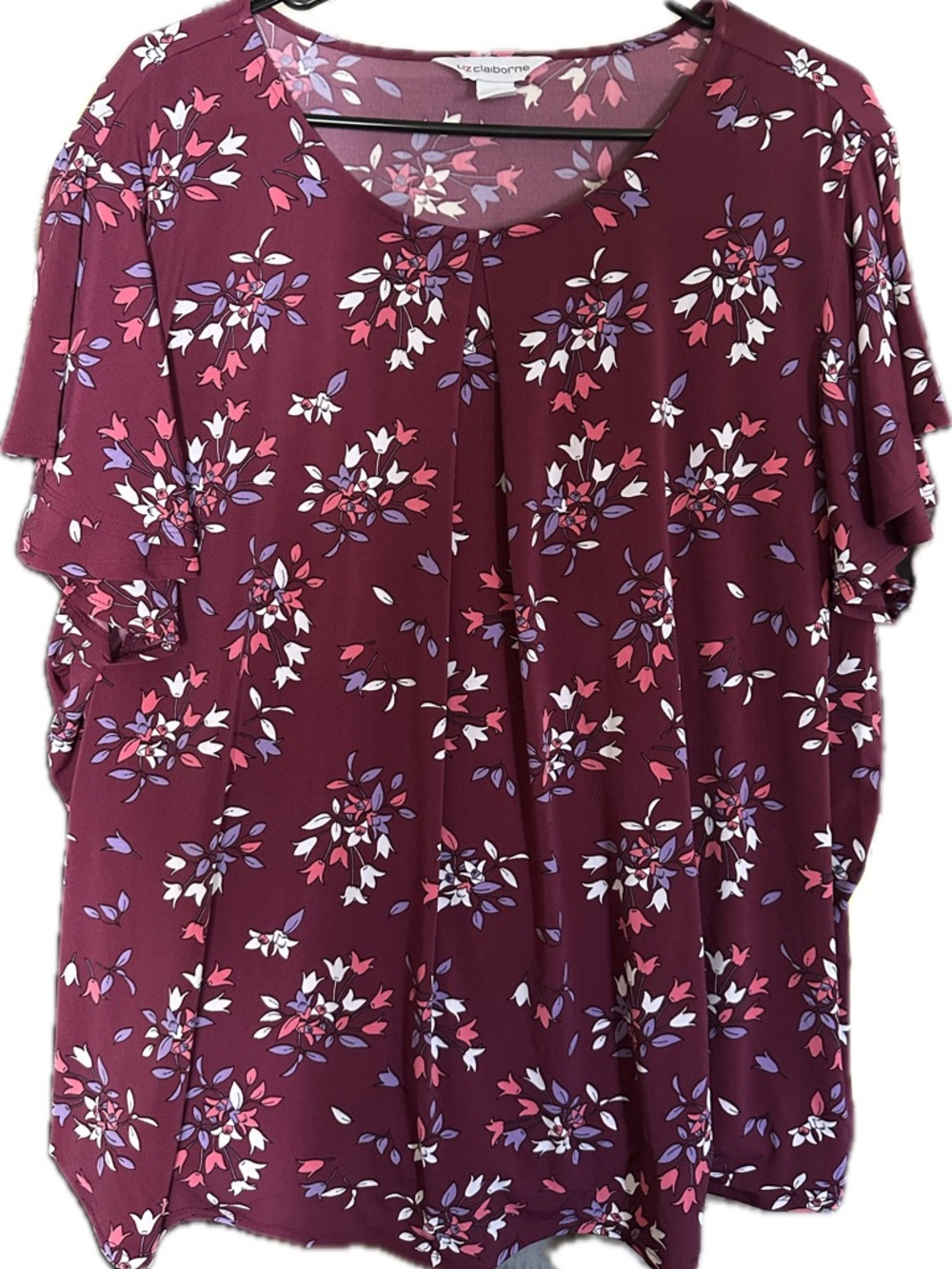 Liz Claiborne Plum Floral Ruffle Sleeve Blouse
